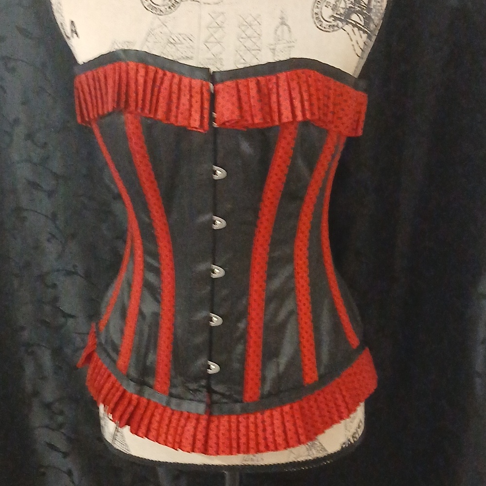 Women's Black & Red Polka Dot Satin Corset Top